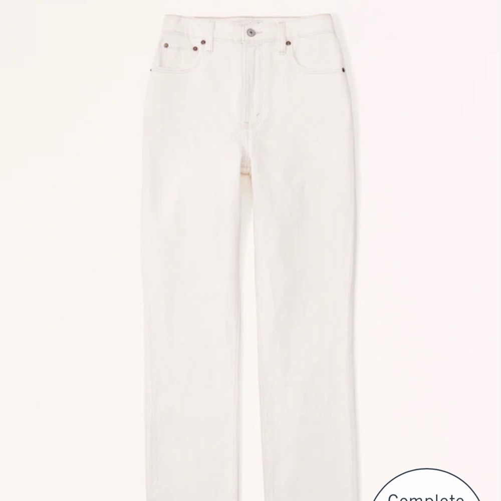 Abercrombie Curve Love Ultra High Rise 90s Straight Jean, Cream 27 LONG
